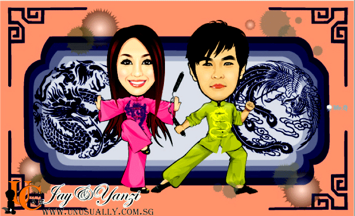 Digital Caricature Drawing - Smart Kong Fu Couple Theme